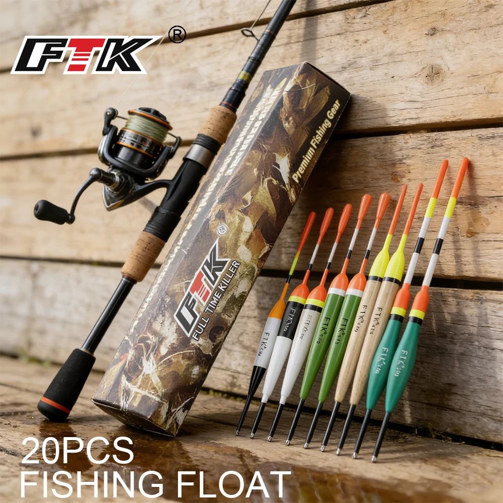 FTK Fishing Float Set 20PCS Chinese Hook Buoy Professional Vertical Buoy Accessories Multi Function Lure Float Pesca