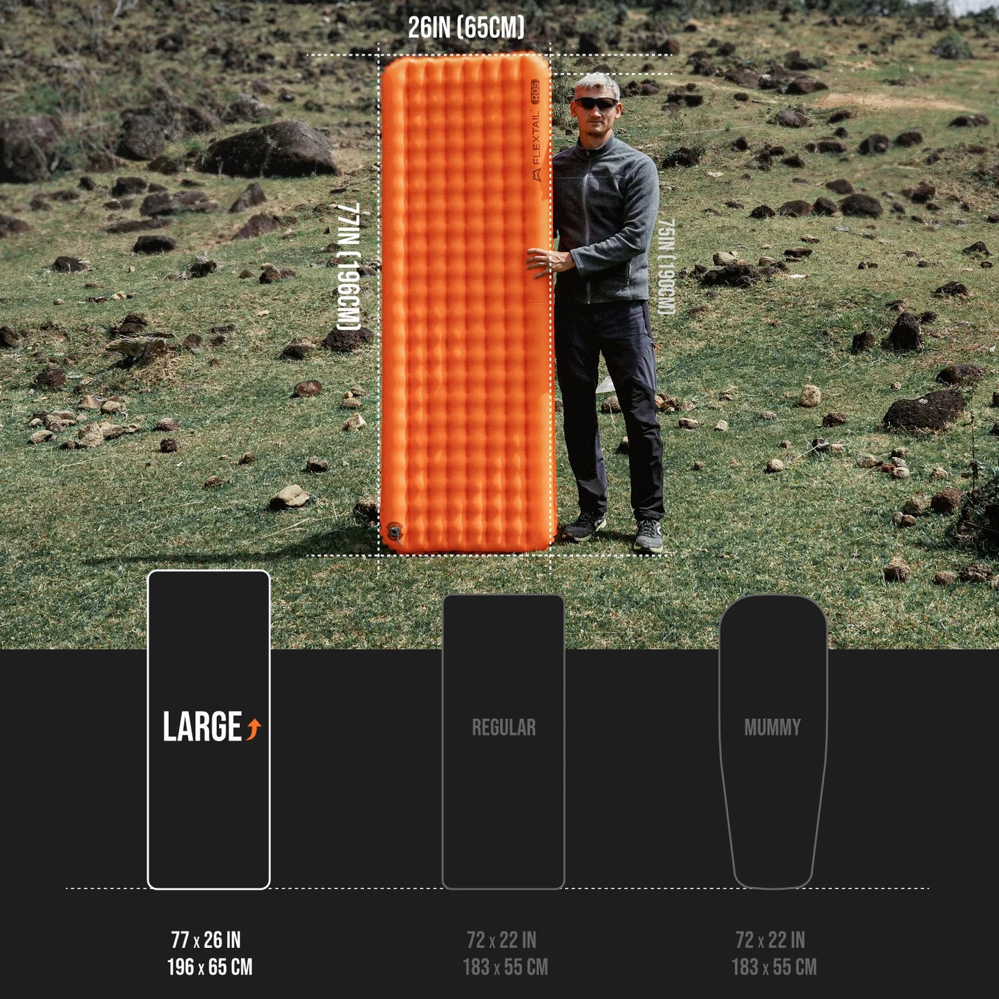 FLEXTAIL TINY MATTRESS PLUS 2 – Ultralight 196cm Insulated Camping Mattress, 4 Seasons Compact Air Mattress for Camping, Hiking