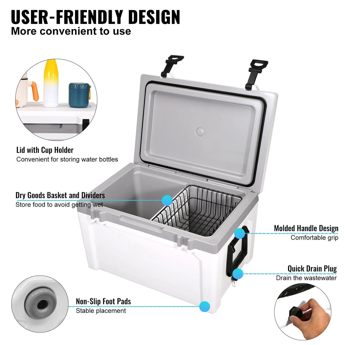 SucceBuy 52 QT Insulated Portable Cooler Holds 50 Cans Ice Retention Hard Cooler with Heavy Duty Handle Ice Chest Lunch Box