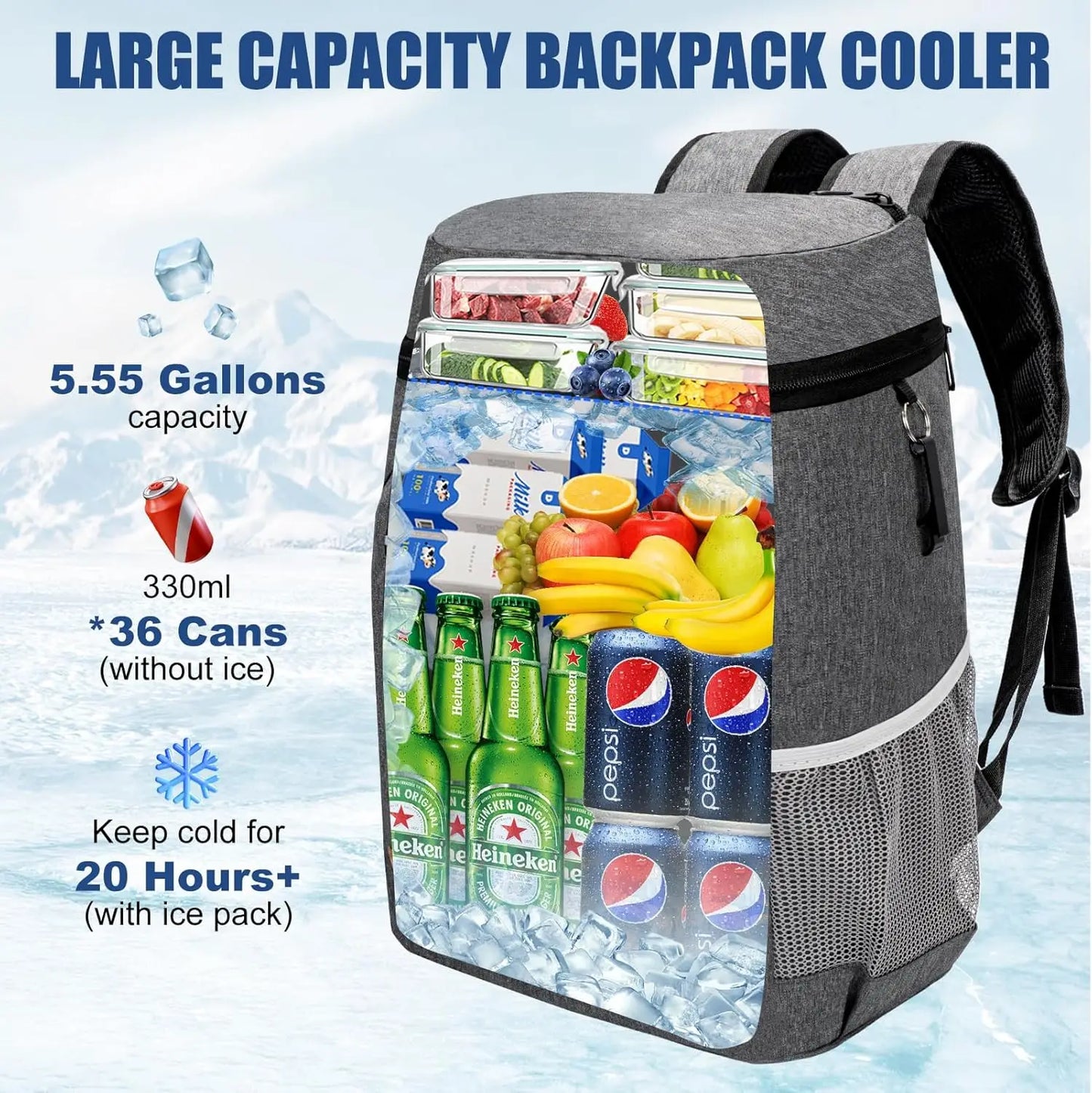 Insulated Backpack Cooler Leak Proof, Soft Sided Waterproof Beach Cooler Bag for Camping Hiking Picnic Fishing Travel
