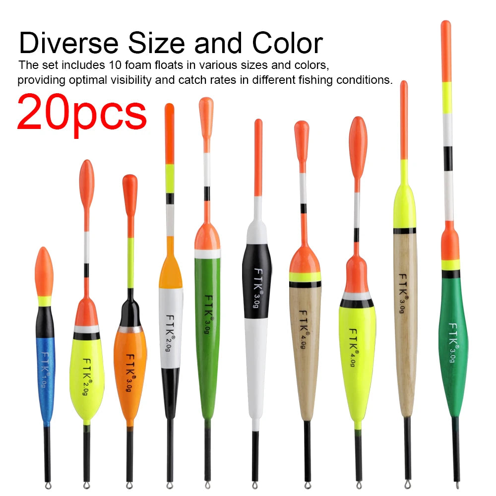 FTK Fishing Float Set 20PCS Chinese Hook Buoy Professional Vertical Buoy Accessories Multi Function Lure Float Pesca