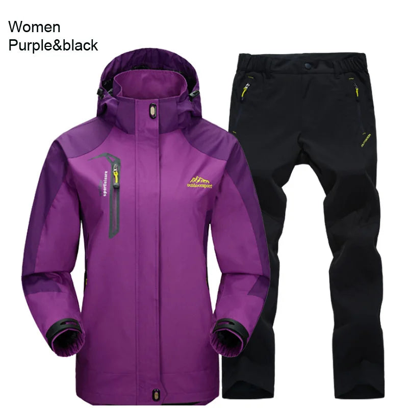 Outdoor Trekking Hiking Jacket and Pants Women Autumn Thermal Waterproof Windproof Hooded Jackets Trip Mountain Camping Sets