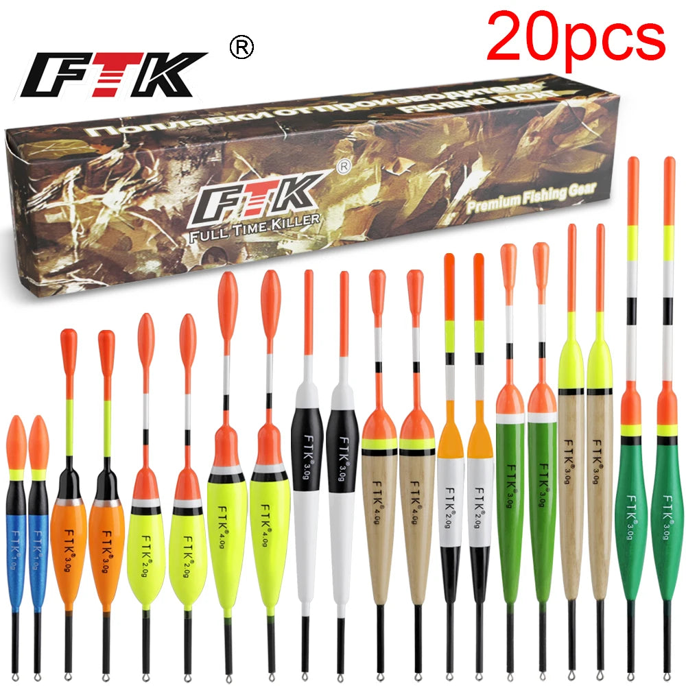 FTK Fishing Float Set 20PCS Chinese Hook Buoy Professional Vertical Buoy Accessories Multi Function Lure Float Pesca