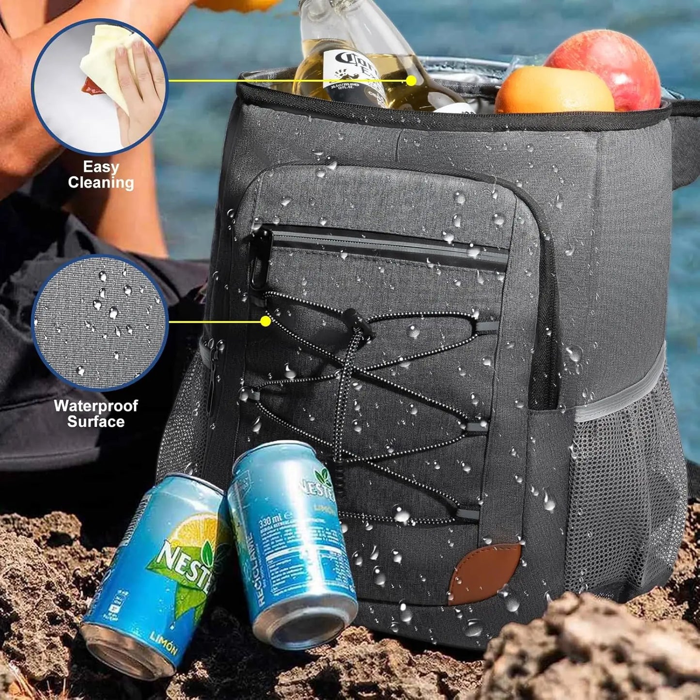 Insulated Backpack Cooler Leak Proof, Soft Sided Waterproof Beach Cooler Bag for Camping Hiking Picnic Fishing Travel